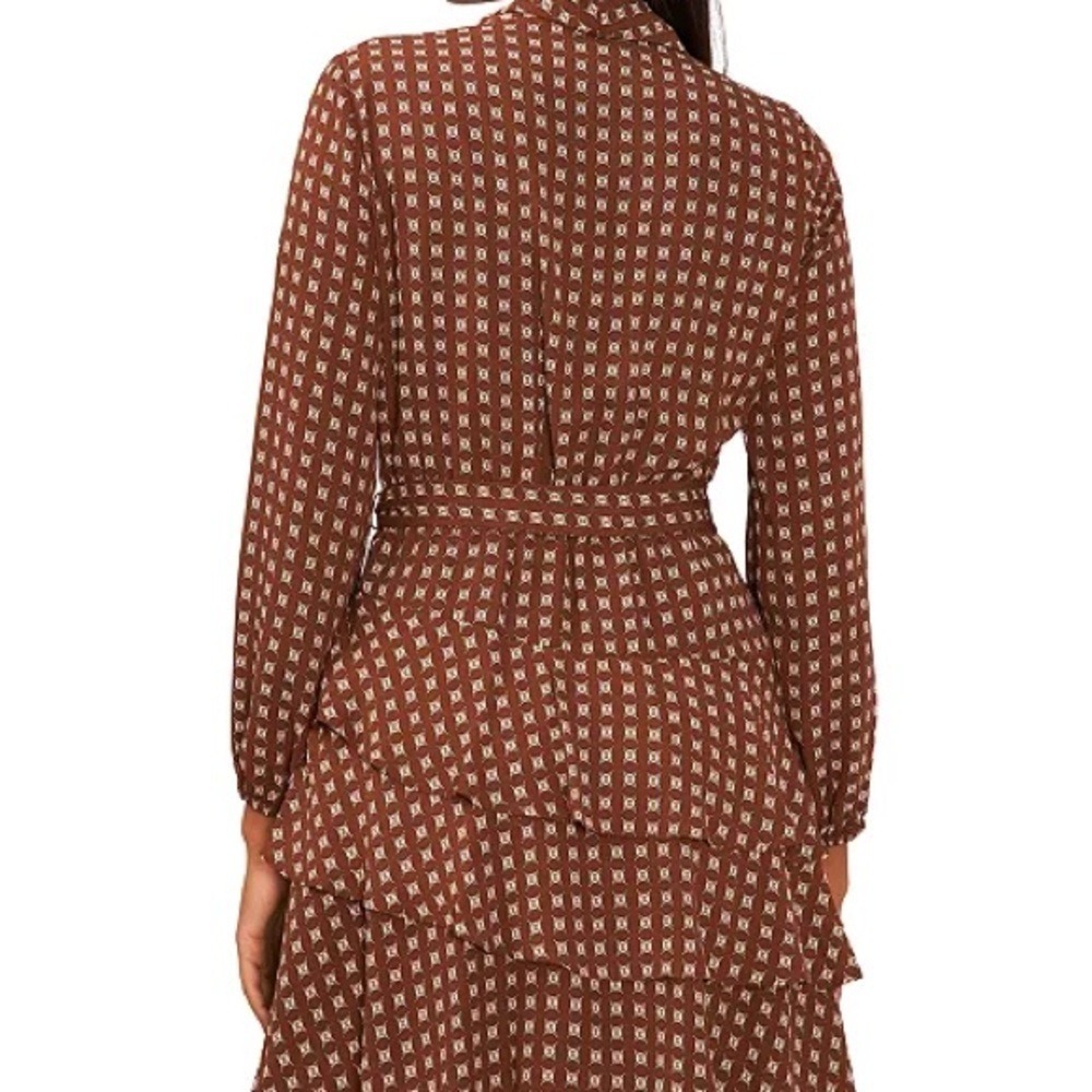 CeCe Brown Geometric Print Long Sleeve Tiered Ruffle Mini Dress XL RN90714 - Picture 9 of 10